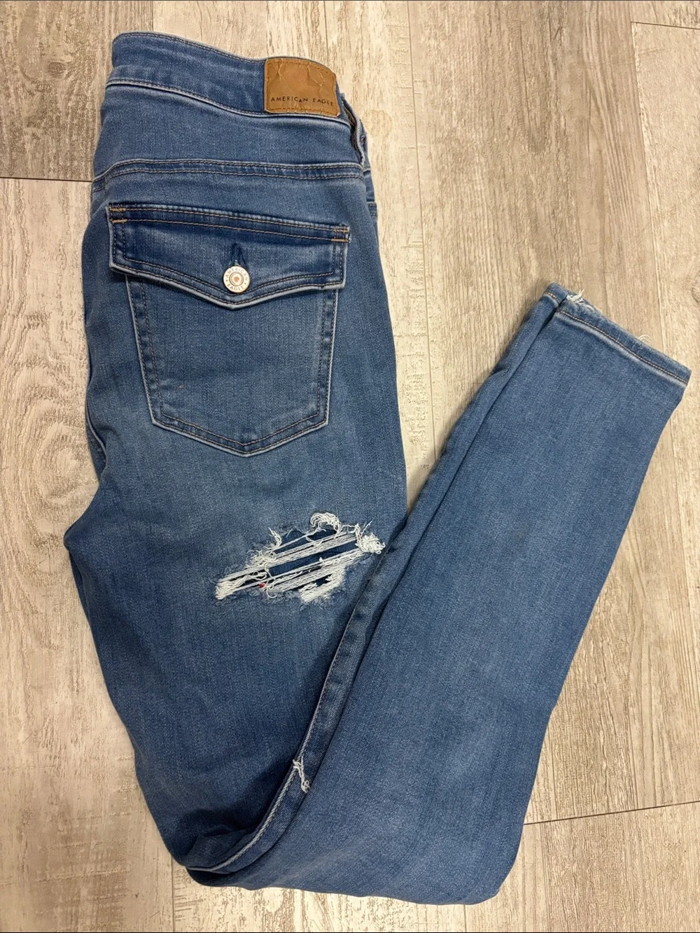 American Eagle Outfitters Women's Distressed Skinny Jeans - Blue - Picture 3 of 3